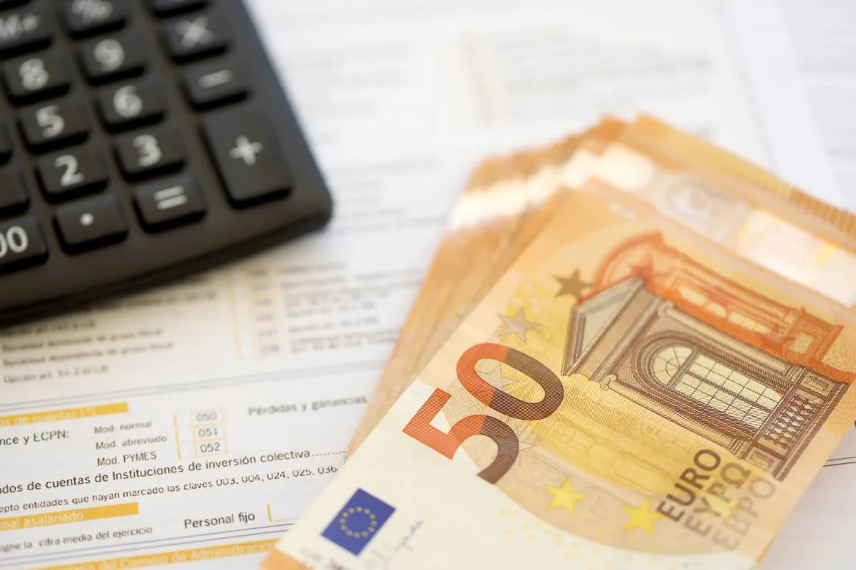 bills of foreign currency euro being calculated by business owner